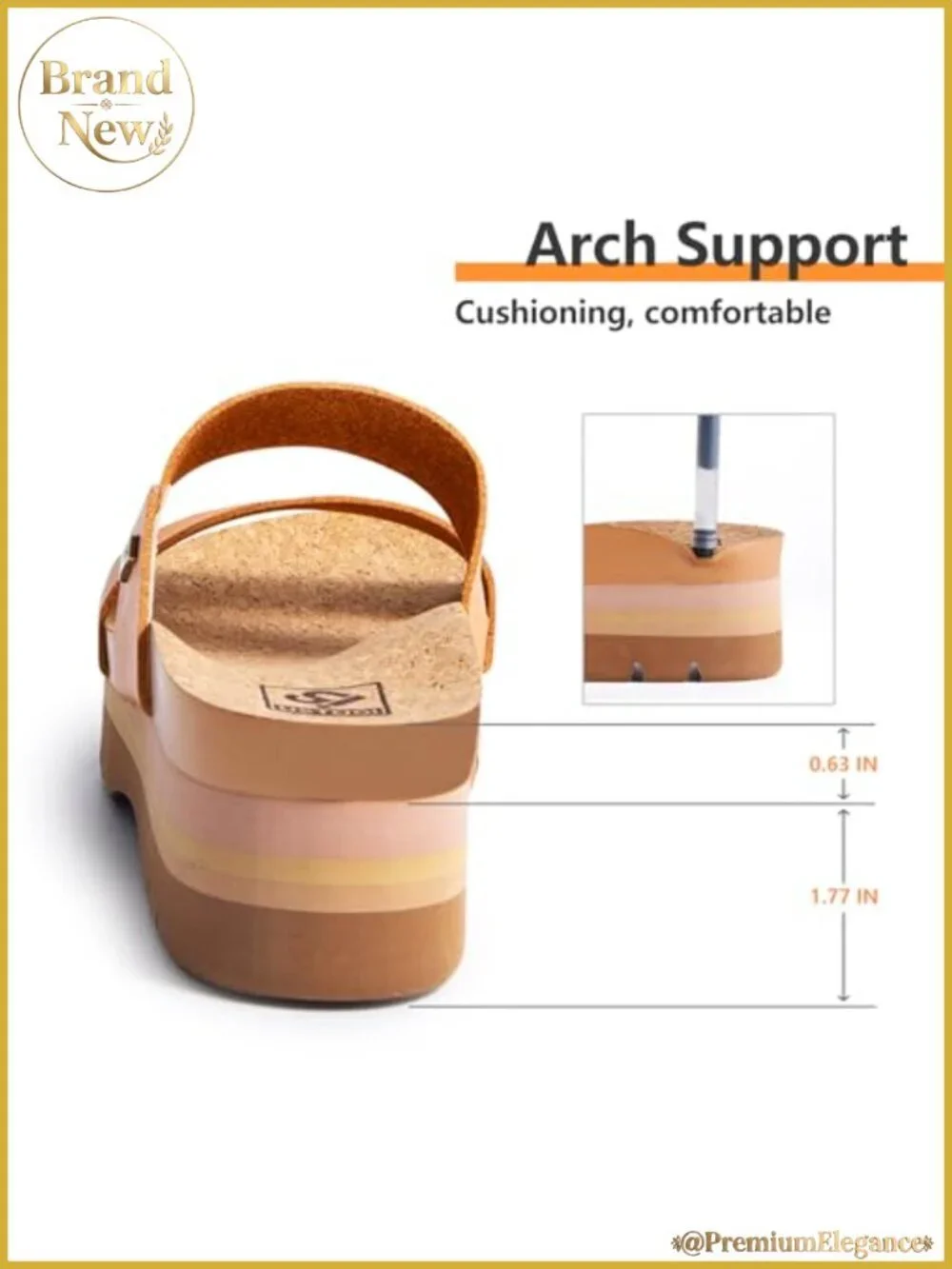 Platform Sandals Arch Support Cork Footbed Slides 2 Strap Vegan Leather